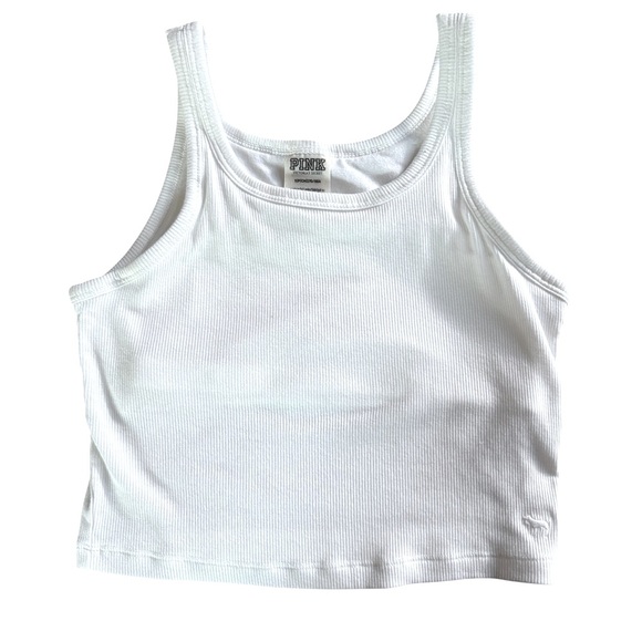 PINK Victoria's Secret White Ribbed Cropped Tank Size S - Picture 1 of 3